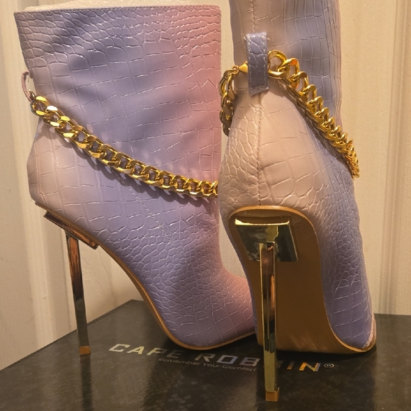 Elegant Pink and Purple Croc-Embossed Women's Boots - Picture 6 of 10